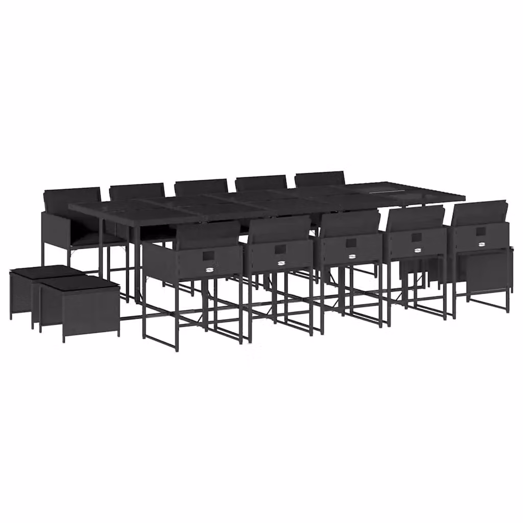 vidaXL Set da Pranzo da Giardino 15 pz in Polyrattan Nero con Cuscini e Tavolo in Vetro – 2