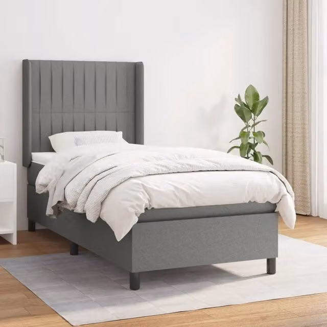 Letto Ibrido vidaXL con Giroletto a Molle e Materasso in Tessuto Grigio e Bianco L/P/H: 80 x 200 cm