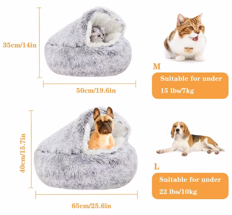 Cuccia per cani, 65 cm, grigia, in peluche, adatta a cani di piccola taglia