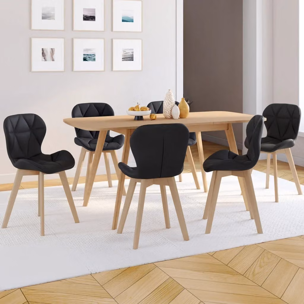 Set di 6 sedie da pranzo ROBINE IDMarket in ecopelle nera con finitura opaca – 2