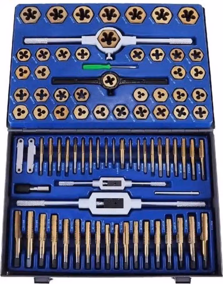 Set di rubinetti - 86 pezzi - Custodia blu - Per filettature metriche, SAE e NPT - Utensile di precisione