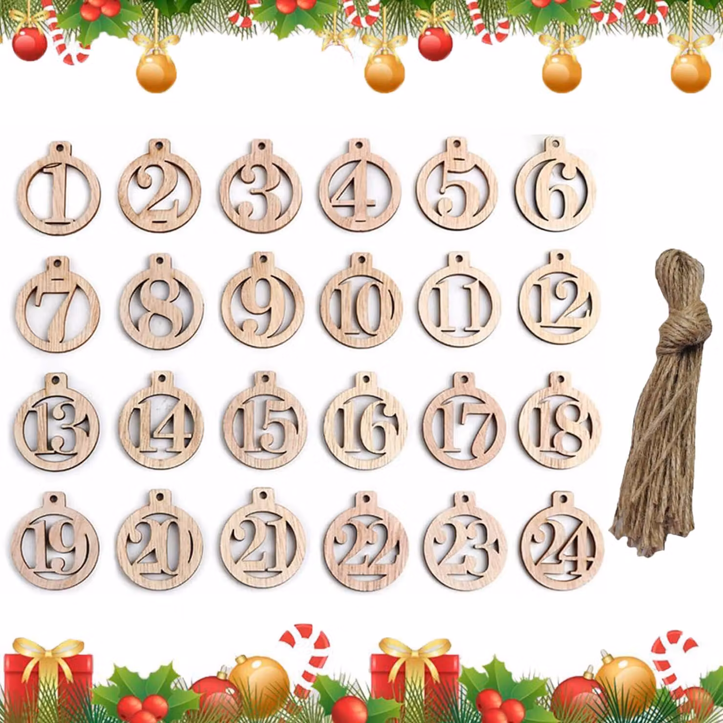 Numeri per l'avvento in legno, da 1 a 24, confezione da 24 pezzi, ideali per creare e decorare
