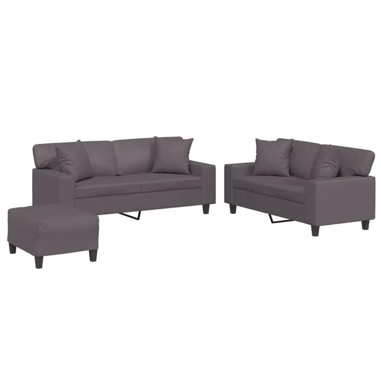 Set di Divani 3 pz con Cuscini Grigio in Pelle finta