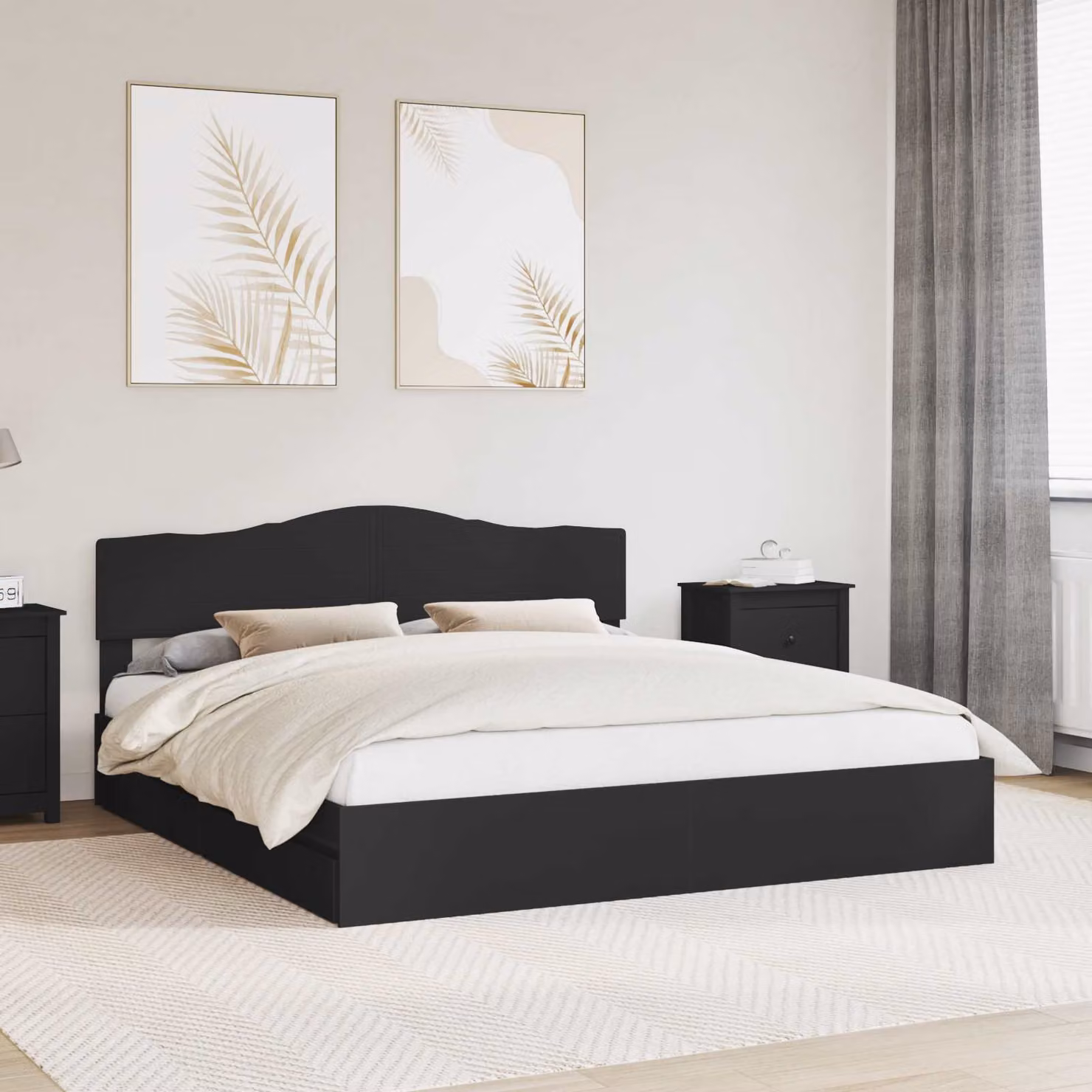 Letto con contenitore moderno vidaXL in legno ingegnerizzato nero L/P/H: 200 x 200 x 90 cm