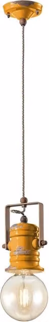Lampadario Industrial Minimal Urban Ferro E Ceramica Vintage Giallo 1 Luce E27