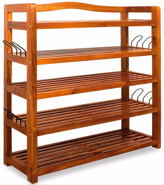 Scarpiera Casaria® in legno di acacia e metallo marrone con 5 ripiani interni