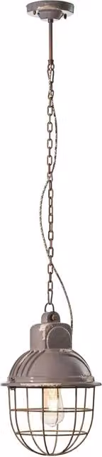 Lampadario Industrial Ferro E Ceramica Con Rete Vintage Tortora 1 Luce E27 26Cm