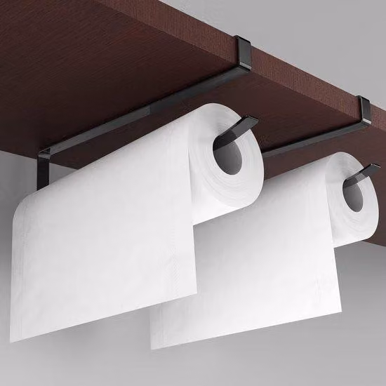 Portarotolo da cucina in metallo, senza forature, per cucina, armadio, bagno - nero