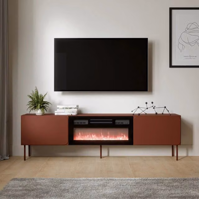 Mobile porta TV Vermezzo DMORA con un ripiano, Marrone Terracotta, L 200 cm x P 42 cm x H 57 cm