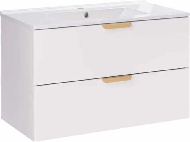 Set bagno sospeso OSTER 80cm: mobile sottolavabo con cassetti bianco + lavabo incassato bianco