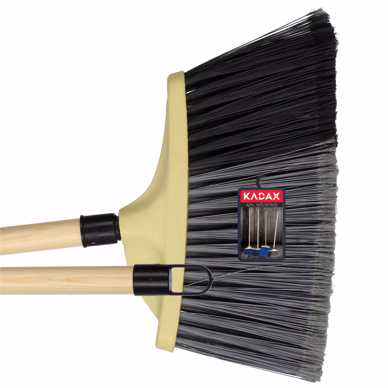 Scopa KADAX per lo spazzamento di strade e marciapiedi "Salorino", con manico in legno, scopa stradale in nylon, 30 cm, nera