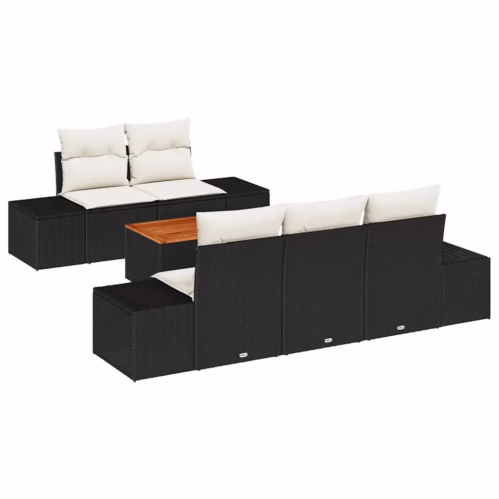 Set Divano da Giardino vidaXL 6 Pezzi a Forma di L con Tavolino, Colore Nero e Beige, Struttura in Metallo e Polyrattan con Cuscini Inclusi – 2