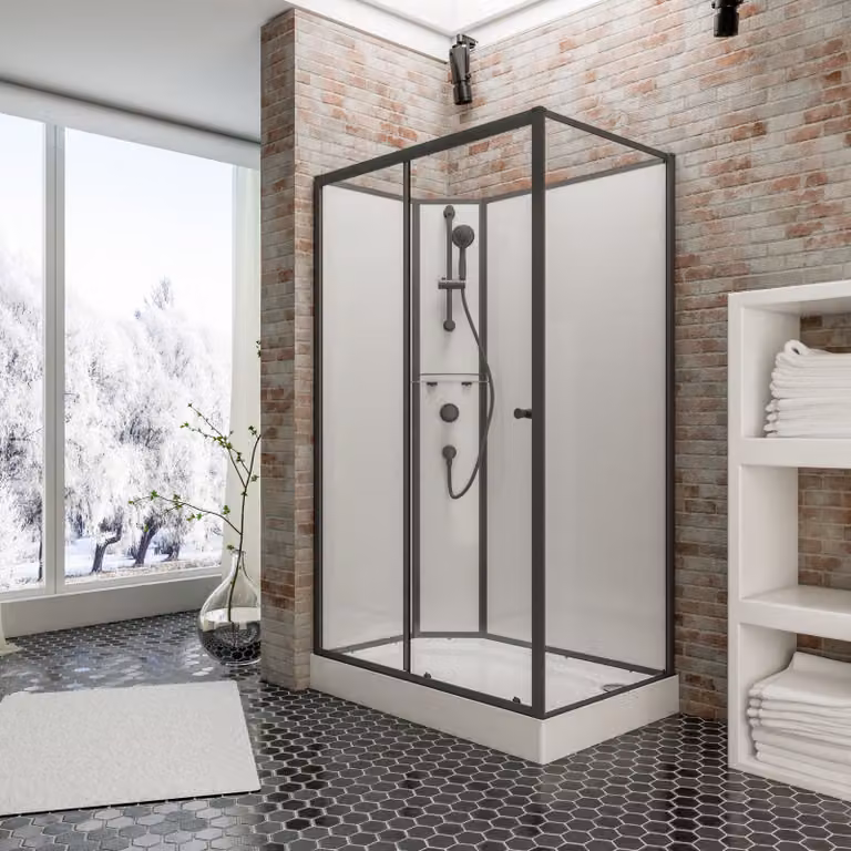 Cabina completa Schulte - Versione sinistra, 120 x 80 x 204 cm, vetro di sicurezza (ESG) trasparente chiaro, nero opaco