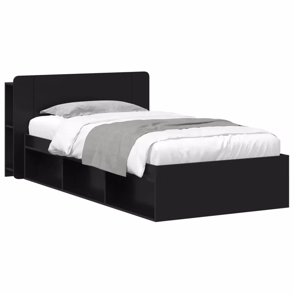 Letto moderno vidaXL con contenitore e cassetti, colore nero, L/P/H: 190 x 90 x 119,5 cm – 2