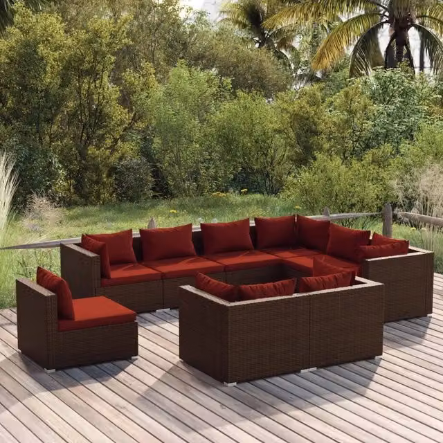 Set di Divani da Giardino a L vidaXL in Polyrattan Marrone con Cuscini e Coperture Rimovibili – 1