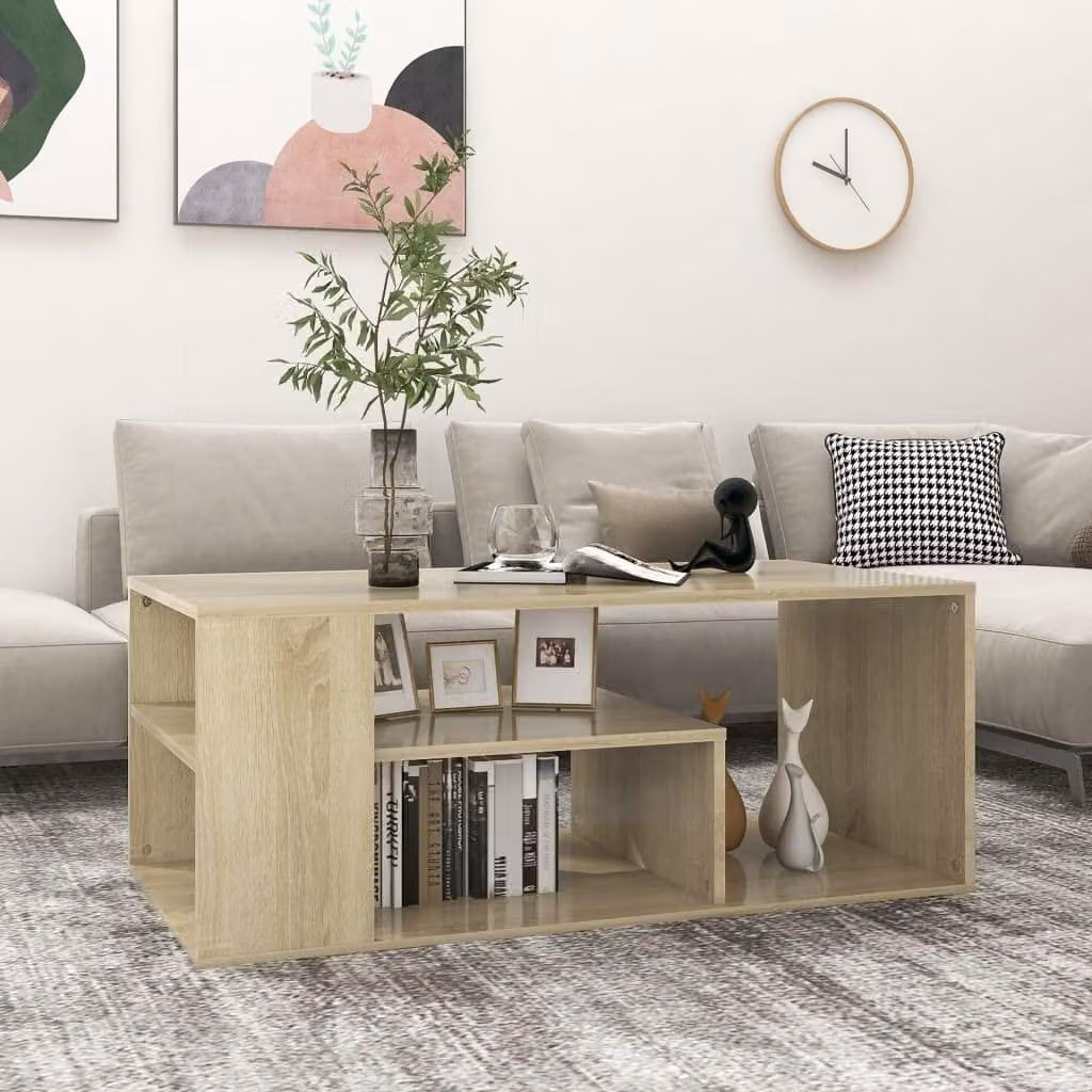Tavolino da salotto in legno di quercia Sonoma, dimensioni 100 x 50 x 40 cm, con spazio contenitivo