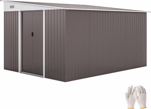 Casetta Box da Giardino Porta Attrezzi 345x280,5x169-201 cm con Porta Scorrevole in Acciaio Grigio