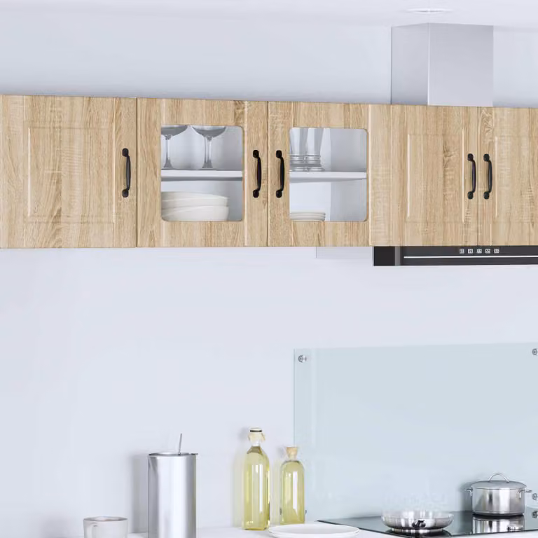 Mobile da parete vidaXL PORTO in legno e vetro, Rovere Sonoma, L 80 x P 31 x H 40 cm
