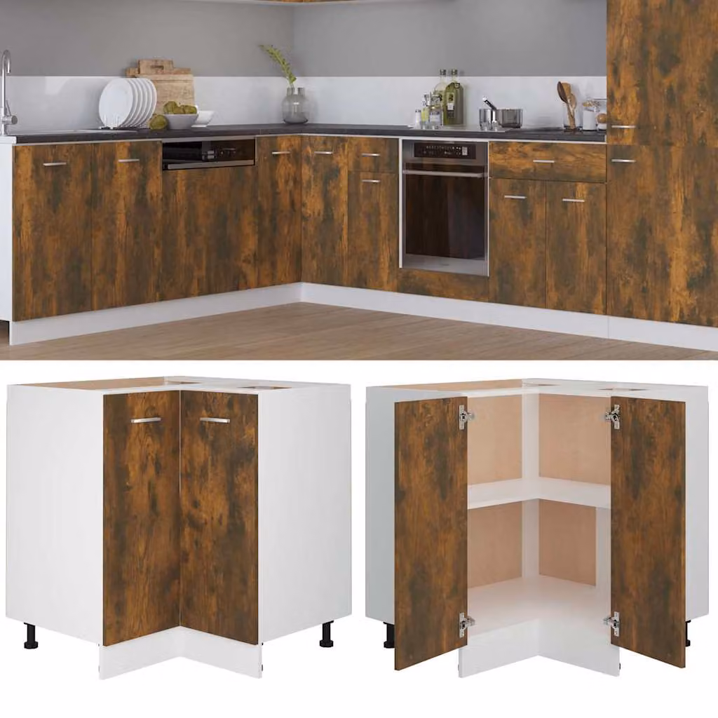 Armadietto da cucina moderno vidaXL Lyon in rovere fumo con ante a battente e ripiani interni, L: 75,5 cm, P: 75,5 cm, H: 81,5 cm