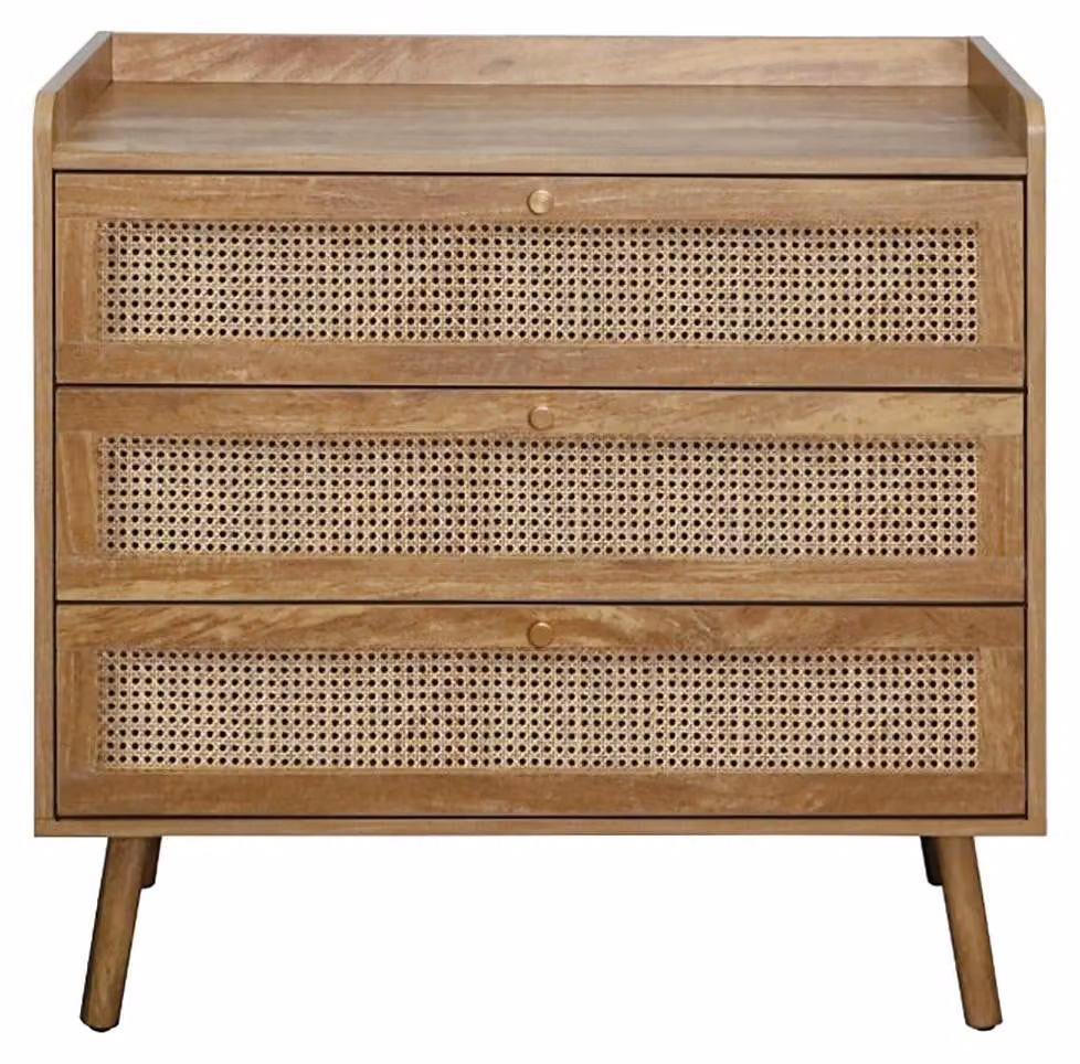 Calicosy - Cassettiera con 3 cassetti e frontali in rattan naturale L80 cm - PALMO