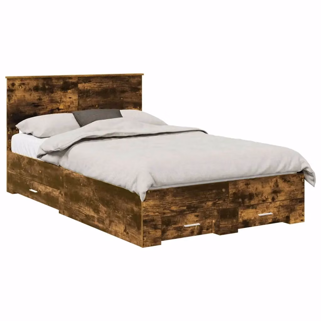 Struttura del letto moderna vidaXL in legno color rovere marrone con cassetti L/P/H: 120 x 200 x 90 cm – 2