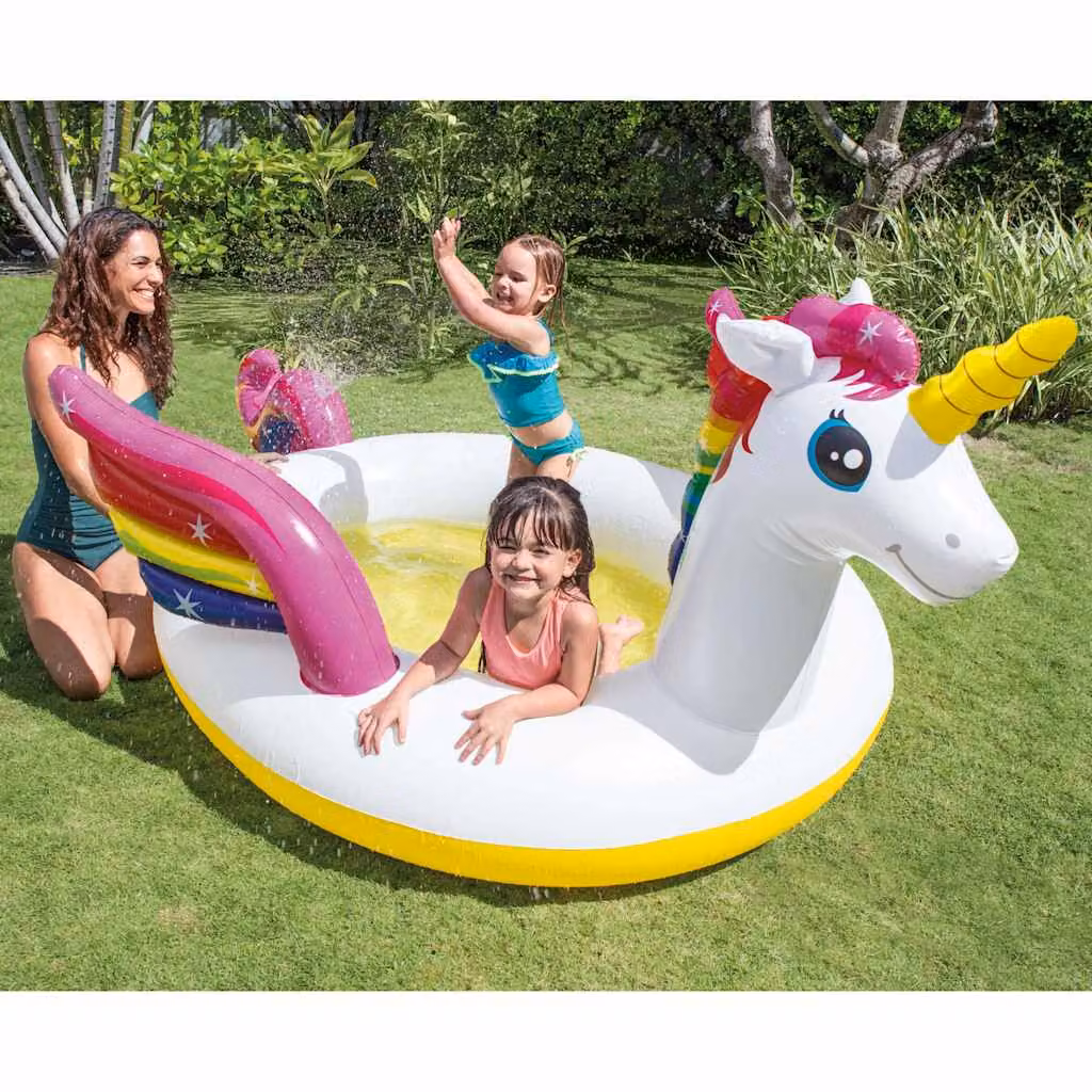 Intex Centro Giochi Gonfiabile Unicorno Multicolore con Spruzzo per Bambini