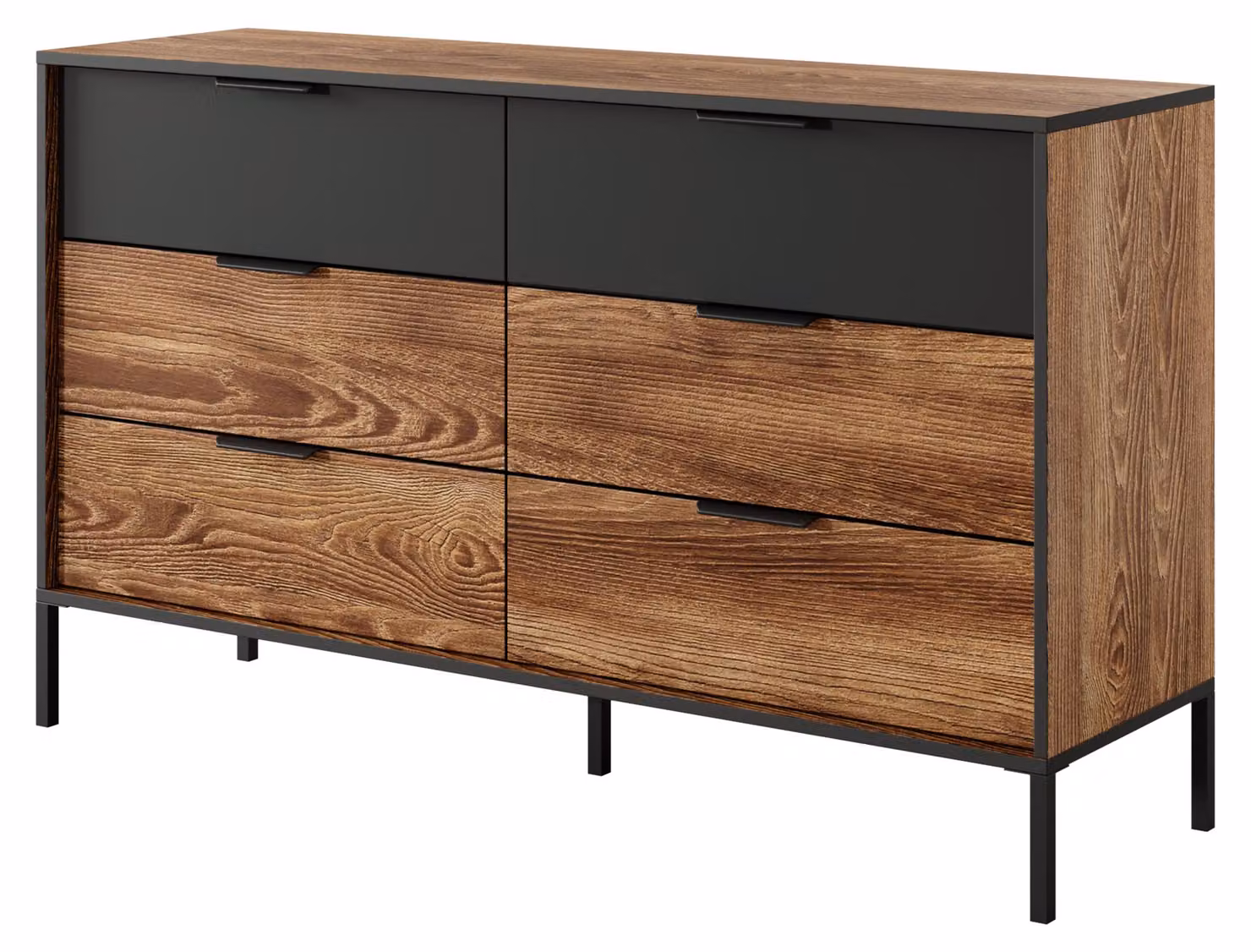 Comodino, colore castagna e antracite, dimensioni: 137,3 x 81,4 x 39,5 cm