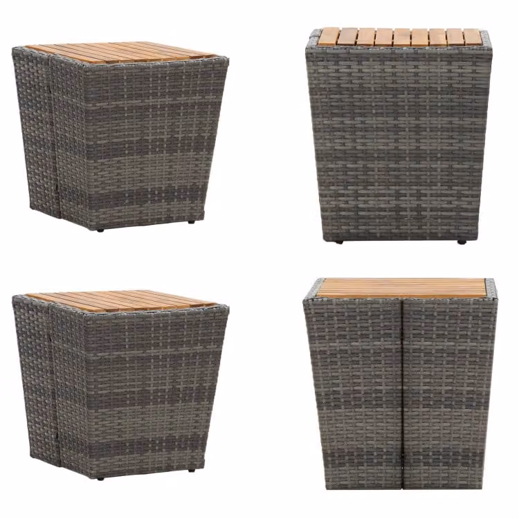vidaXL Tavolino grigio 41,5×41,5×43 cm in poly rattan e legno massiccio - Tavolino da tè - Tavolini da tè - Tavolino da esterno - Tavolini da esterno
