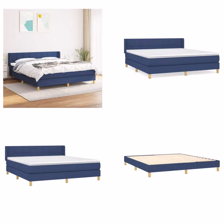 vidaXL Letto a molle con materasso in tessuto blu 180x200 cm - Letto a molle - Boxspringbetten - Bett - Schlafzimmermöbel