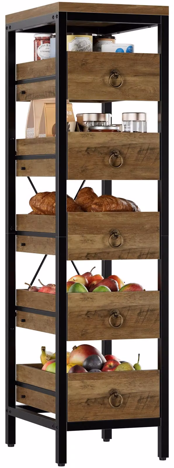 Mobiletto da cucina con 5 cassetti, ideale per organizzare frutta, verdura e spezie. Colore: marrone caldo, simile alla terra