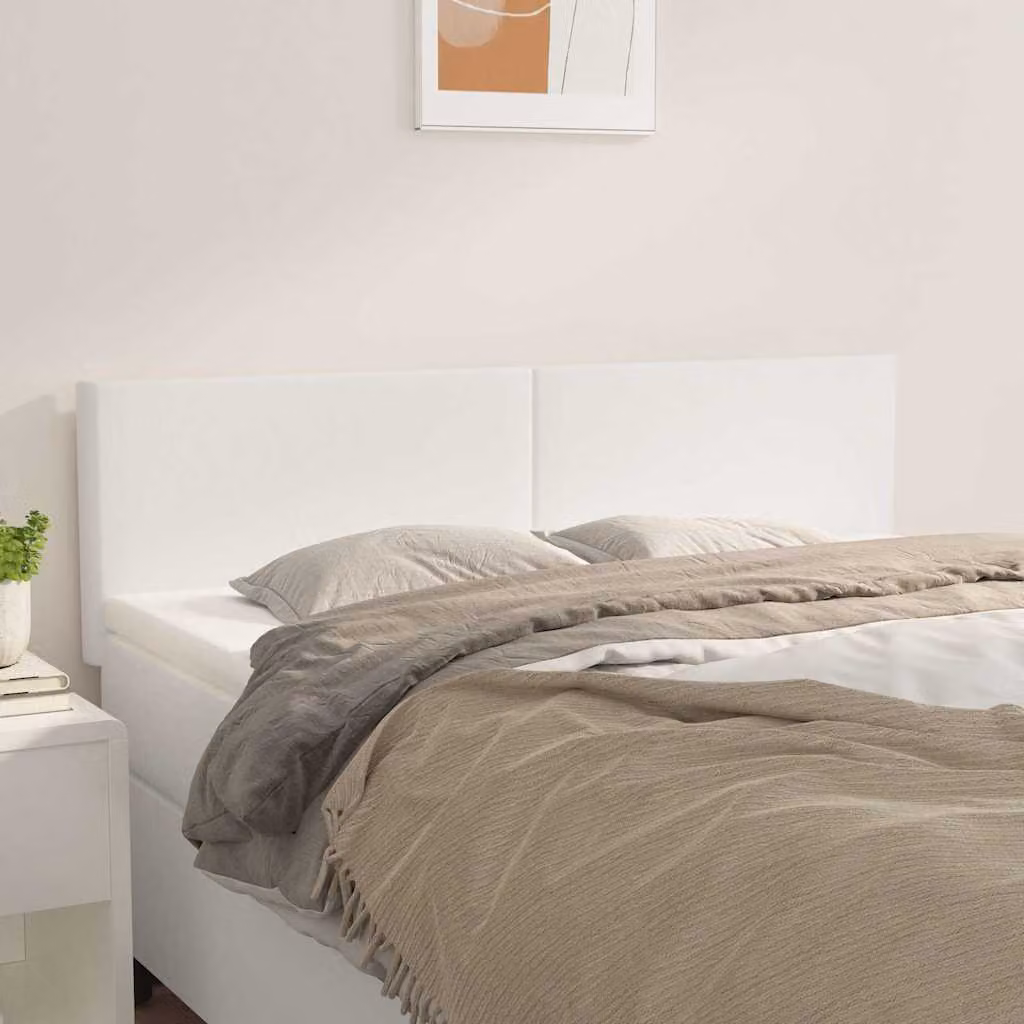 Testiera per letto imbottita vidaXL in similpelle bianca, L: 144 cm, P: 5 cm, H: 78-88 cm
