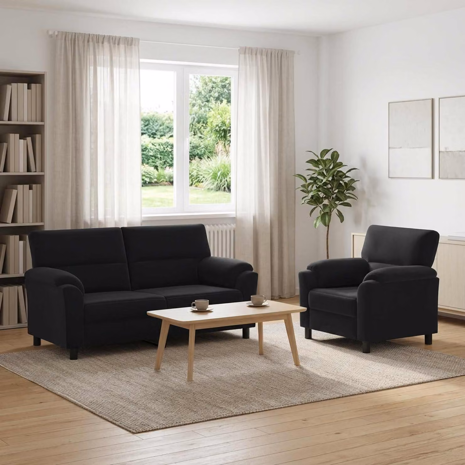Set di 2 divani moderni vidaXL in velluto nero con struttura in metallo