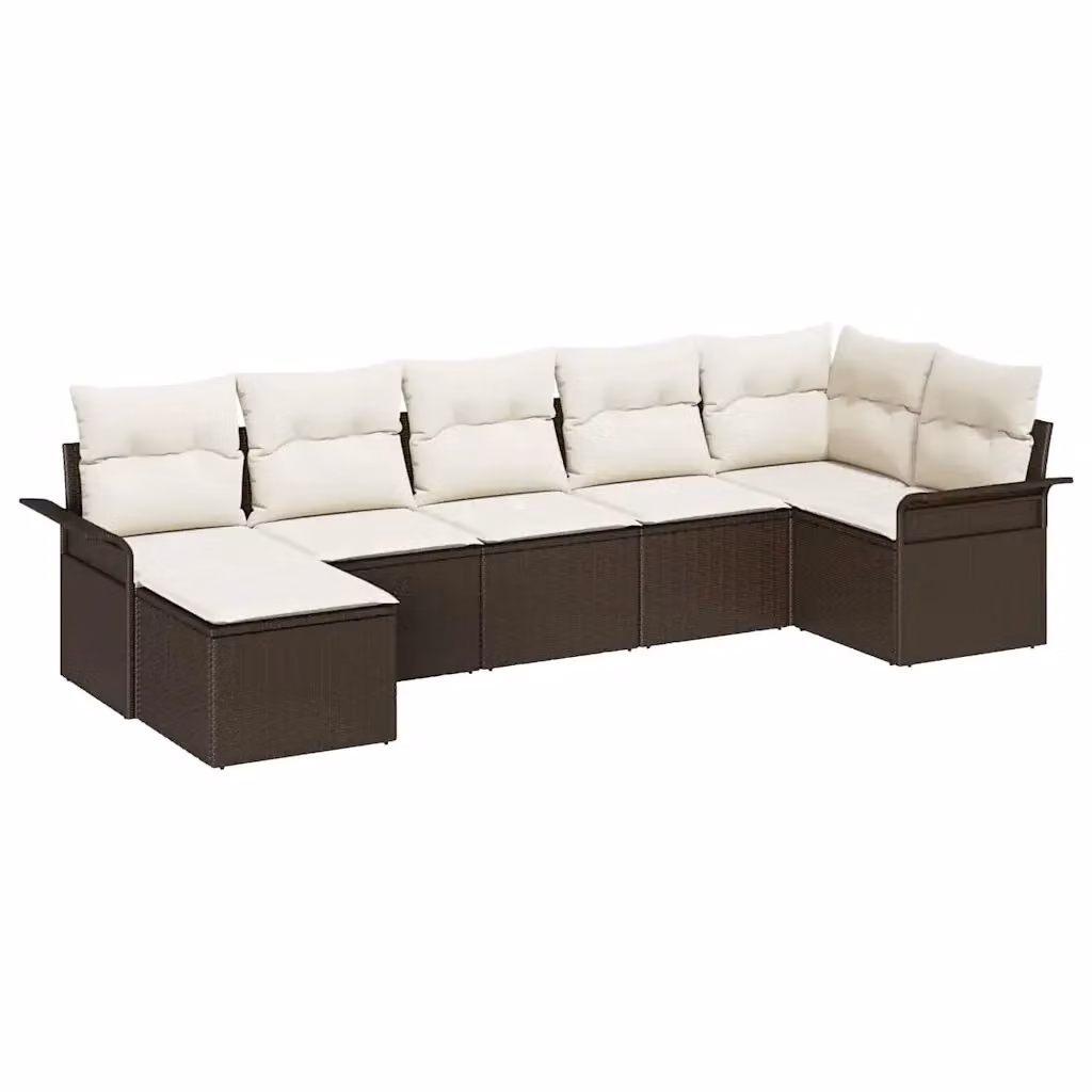 Set Divano da Giardino vidaXL 7 Pezzi Marrone con Cuscini in Polyrattan e Struttura in Metallo – 2