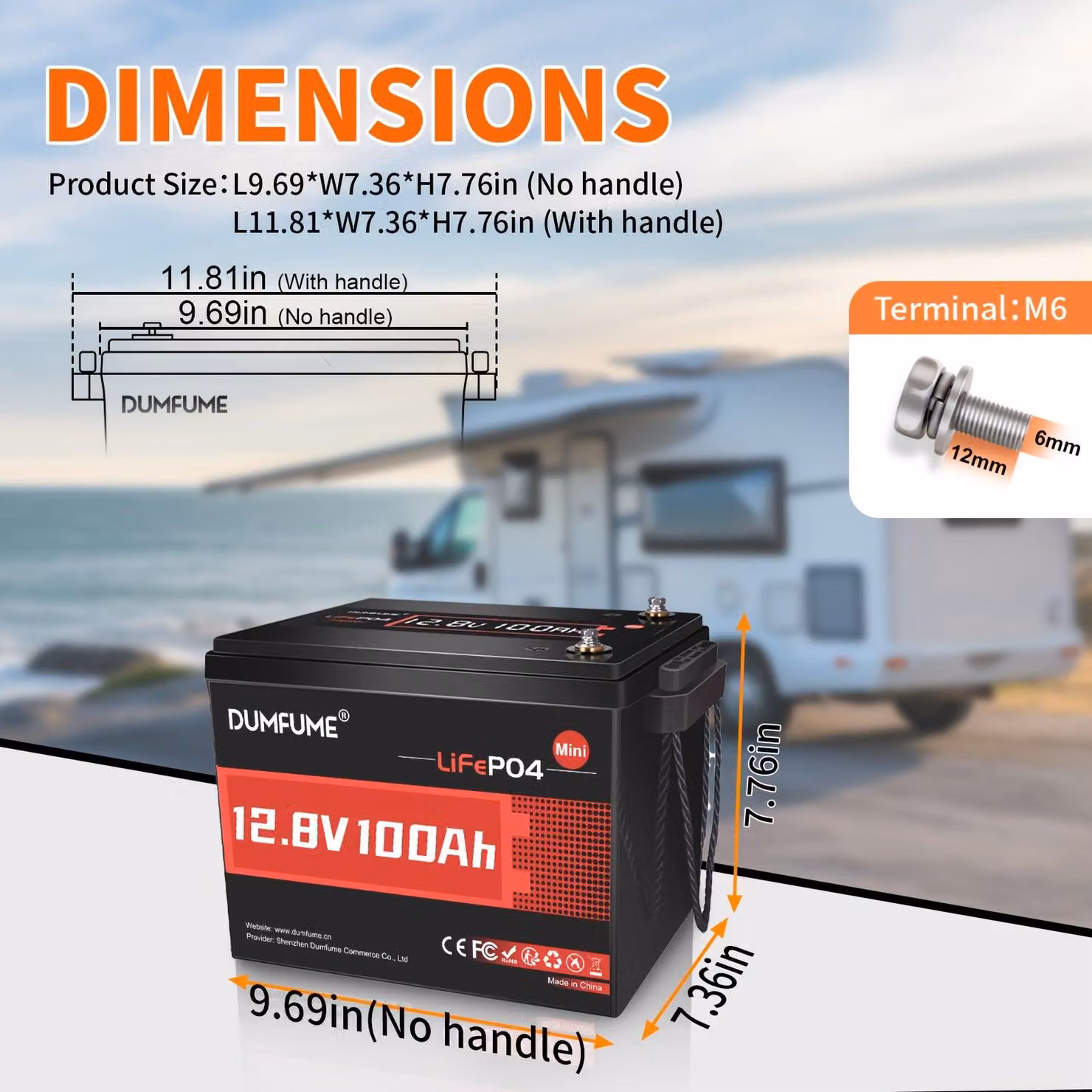 Batteria LiFePO4 – Batteria al litio – 12V 100Ah – BMS (sistema di gestione della batteria) da 100A integrato – 6000 cicli – Modello mini