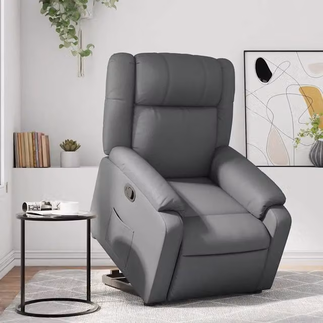 Poltrona Alzapersona Reclinabile vidaXL in Similpelle Grigio con Assistenza Elettrica per Senior