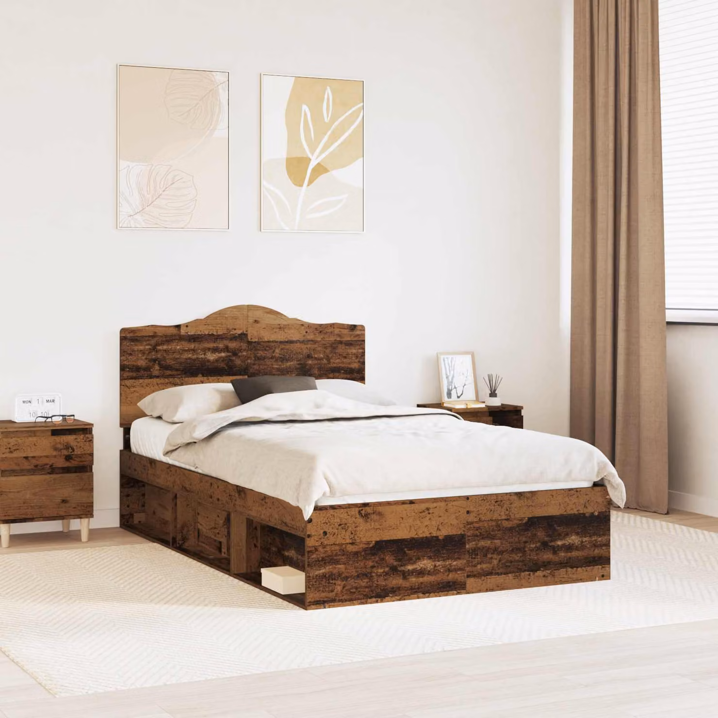 Struttura del letto vidaXL in pino massello e legno, colore marrone, L 120 x P 200 cm