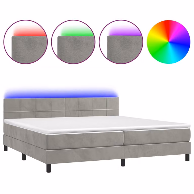 Letto a Molle con Materasso e LED Grigio Chiaro 200x200 cm Velluto