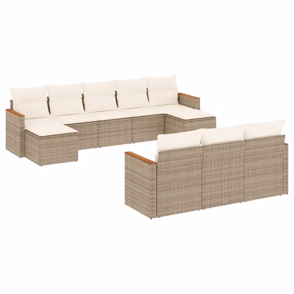 vidaXL Set Divano da Giardino a L 10 pz con Cuscini Beige e Struttura in Metallo e Polyrattan – 2