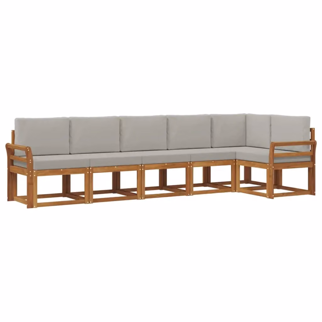 Set di divani da esterno a L vidaXL in legno di acacia con cuscini beige e grigi – 2