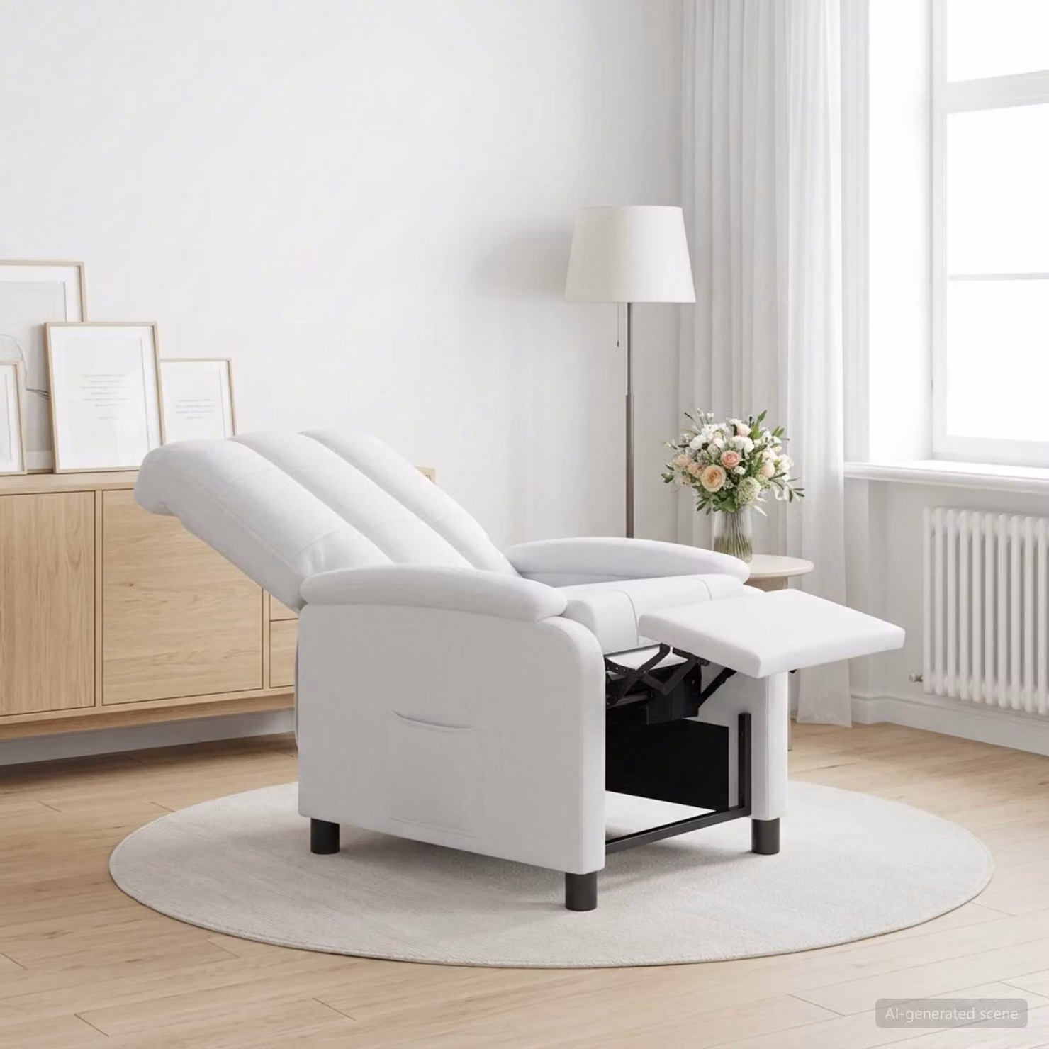 Poltrona reclinabile elettrica moderna vidaXL in tessuto bianco con braccioli