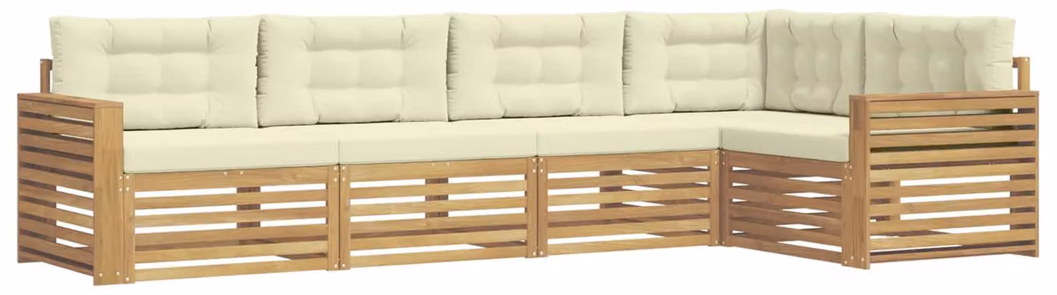 Set di divani da esterno, 5 pezzi, bianco e crema