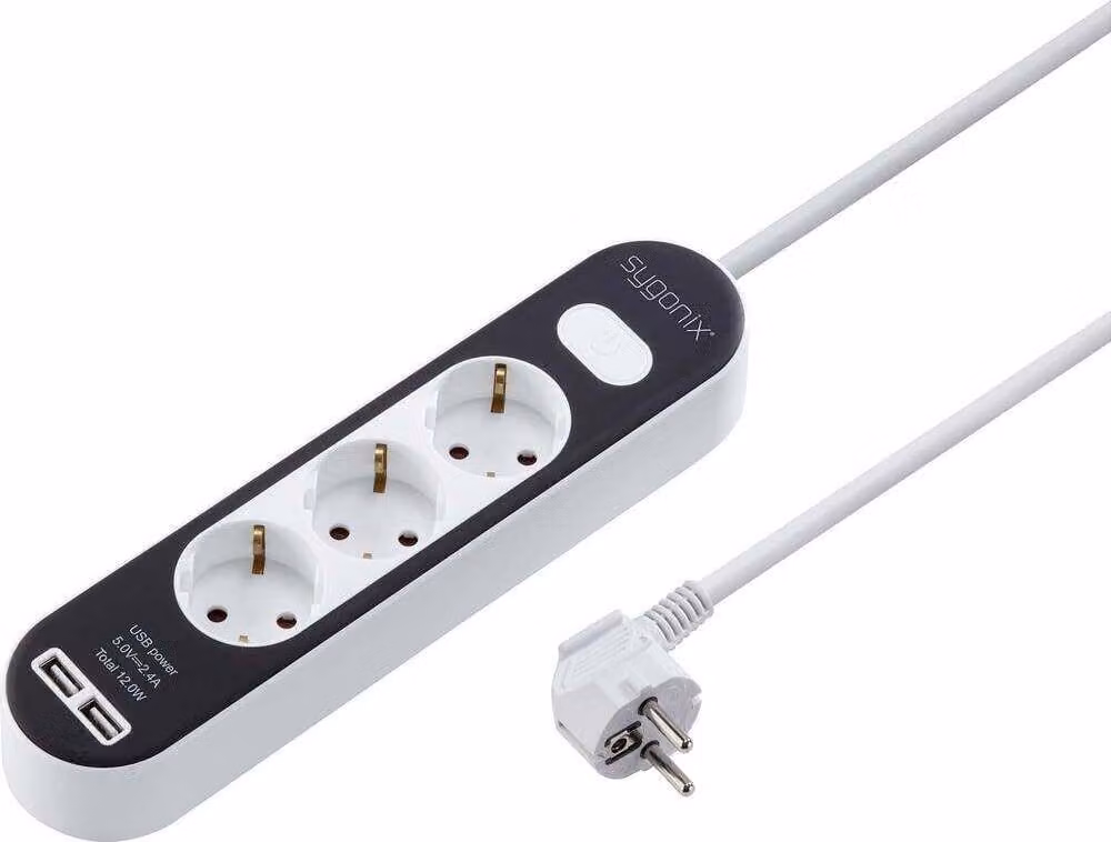 Sygonix SY-4538534 Presa multipla con interruttore a 3 vie Bianco, contatto di terra nero 1 pz