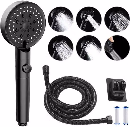 Doccia a mano ad alta pressione - 6 getti - Colore nero