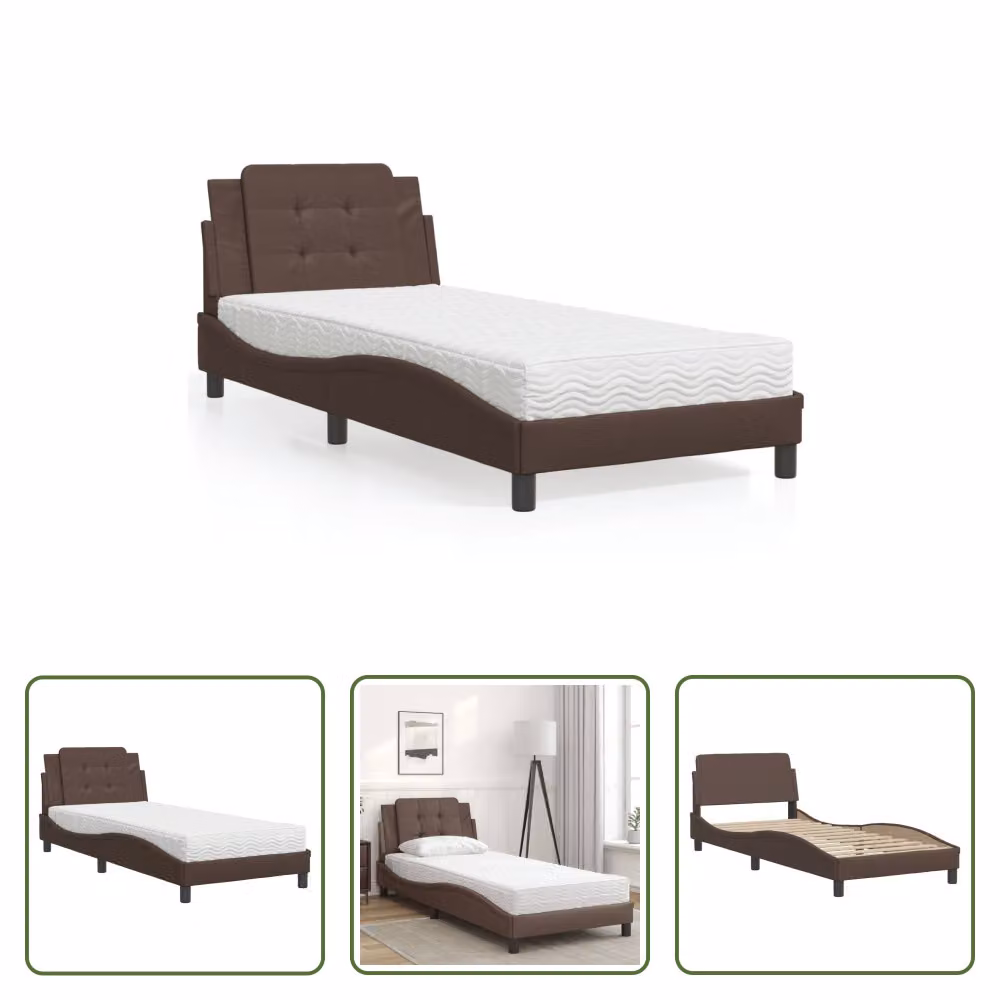The Living Store Letto con materasso marrone 80x200 cm in ecopelle