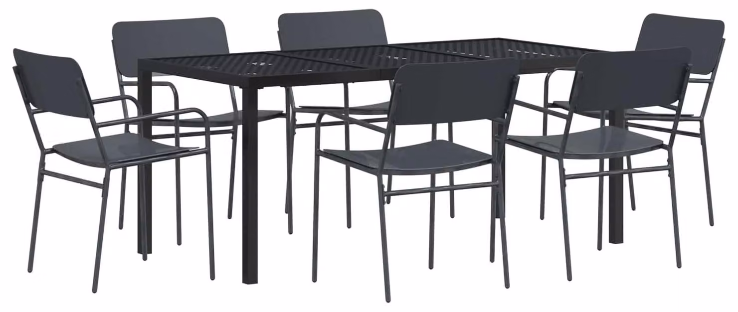 Set di mobili da giardino, 7 pezzi, colore antracite, in acciaio
