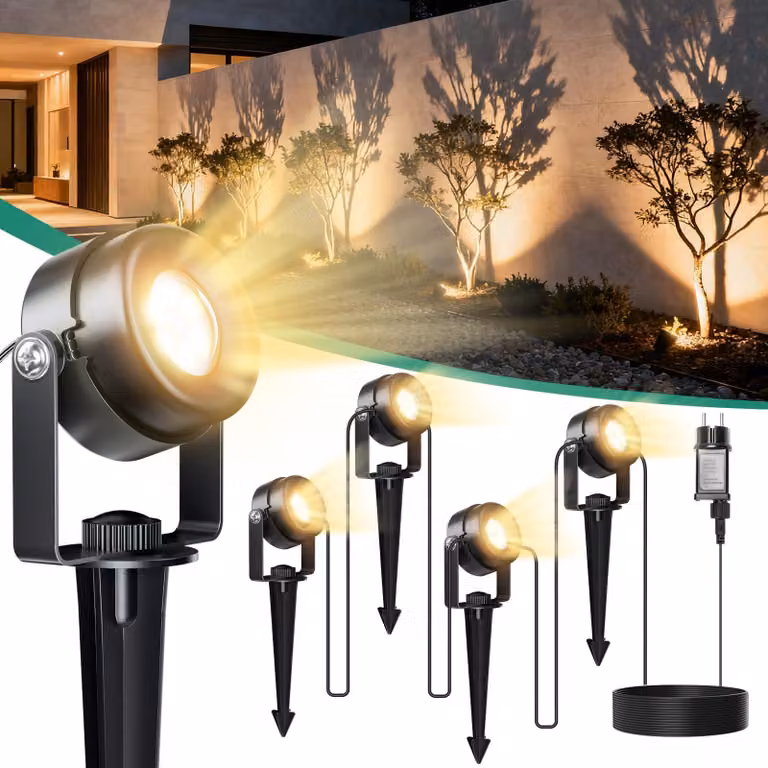 Fareto LED multifunzione 4-in-1, cavo da 14 metri, 3000 K, grado di protezione IP65, 600 lumen, 24 LED