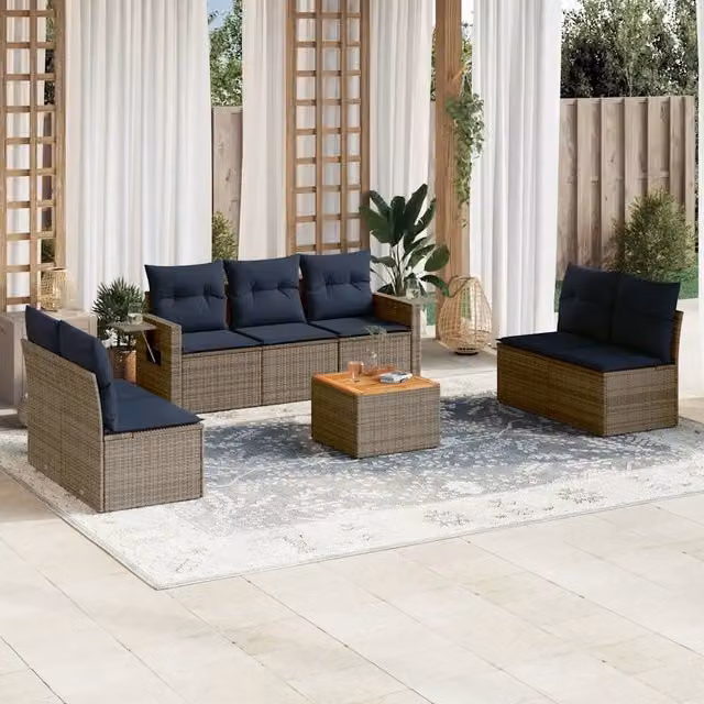 Set Divani da Giardino 8 pz con Cuscini Grigio in Polyrattan 3224521