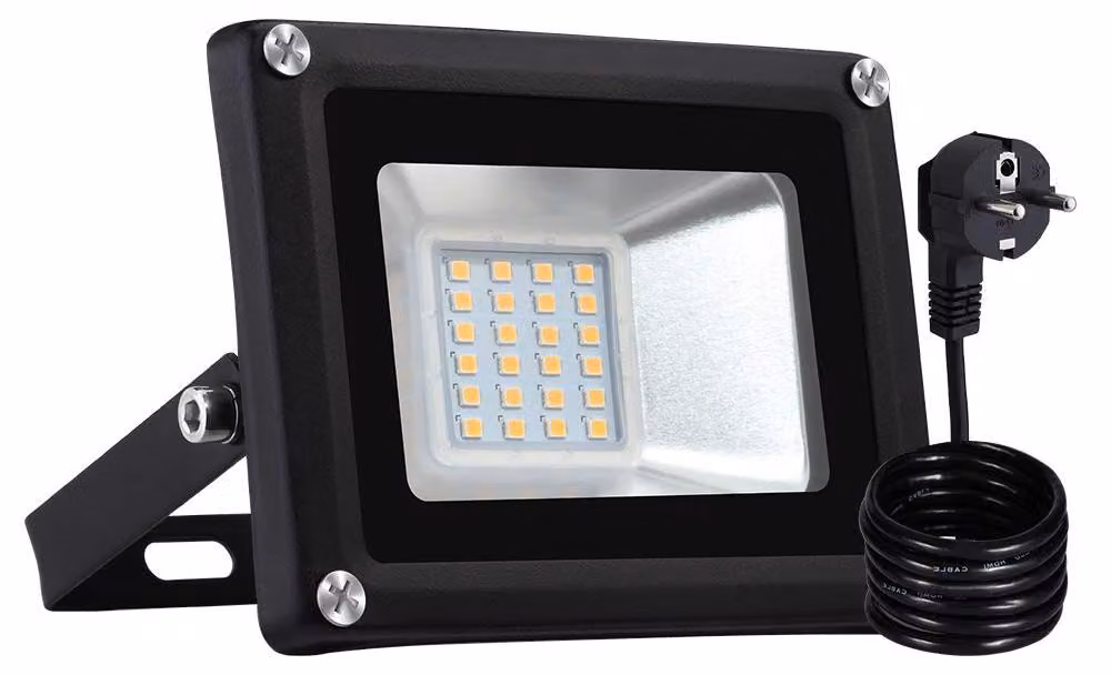 Fare esterno a LED, 20 W, luce bianco caldo, grado di protezione IP65, alluminio, 3000 K, spina di tipo EU