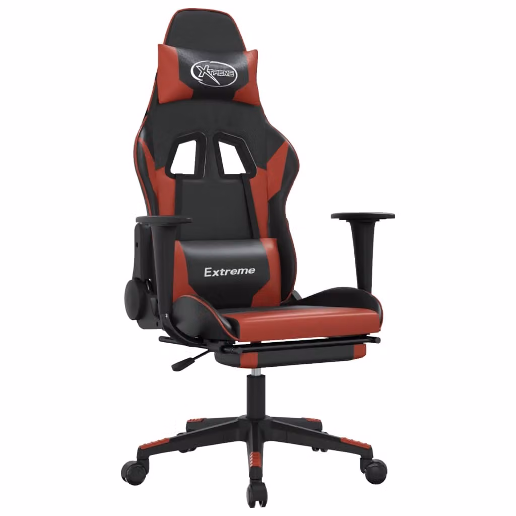 Sedia da Gaming con Poggiapiedi Nero e Rosso Vino in Pelle finta