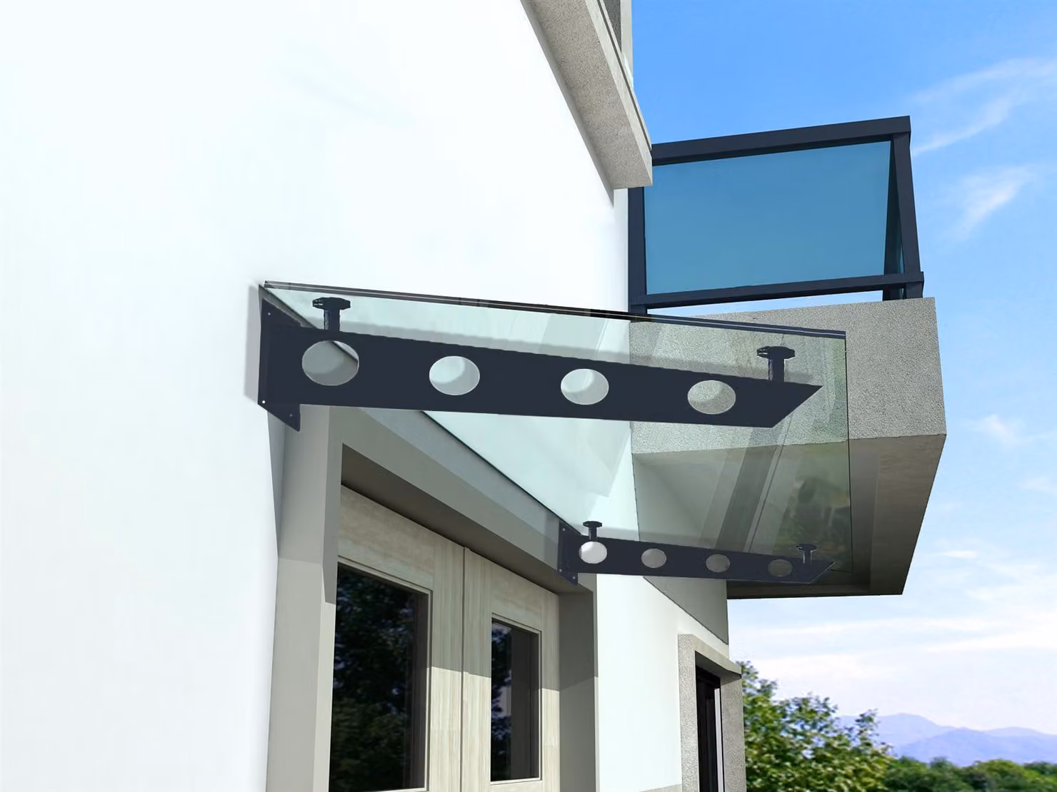 Glaswerk Westfalen - (S) Tenda parasole in vetro trasparente, dimensioni 180x90 cm, completa di supporti, colore RAL7016